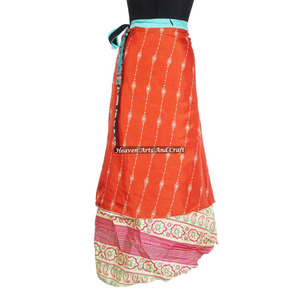 Sarong Sari ethnique indien de créateur, double couche, réversible, jupe portefeuille magique en soie vintage, 38 pouces de long, style licou - Product Image 4