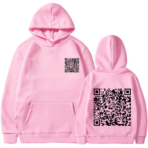 Sweat-shirt noir à capuche avec impression de code QR devant et derrière, 100% coton tricoté, décontracté pour femme, coupe classique, manches longues - Product Image 4