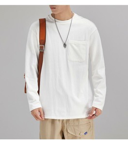 Camiseta de Manga Larga con Cuello Redondo y Bolsillo para Hombre, de Algodón Tejido, Talla Grande, Color Sólido, Logotipo Personalizado Impreso, OEM ODM, Venta al Por Mayor - Product Image 3