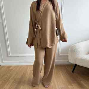 Abaya Musulmana Moderna Informal Color Rosa Polvoriento para Mujer, Estilo Dubái, Frente Abierto, Vestido Islámico Modesto, Largo hasta el Suelo, Manga Larga, Transpirable - Product Image 3