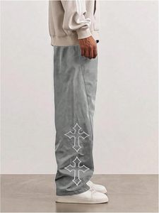 Wholesale Customized Street Style Reflective Stripe Casual Cargo Pants Cross Print <b>Men's</b> Loose Fitness Jogging Sweatpants - Product Image 5