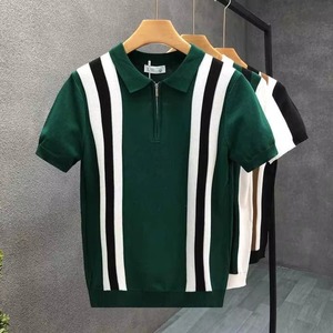 Camisas de Golf para Hombre, Tejidas, de Manga Corta, con Cierre, Casuales, 100% Algodón, Transpirables, en Verde, Blanco y Negro, Personalizables - Product Image 1