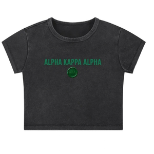 Wax Emblem Crop Tee <b>Black</b> <b>Women</b> Cropped Graphic <b>T</b> <b>Shirt</b> Short Sleeve Sorority Inspired Casual Streetwear Fashion Top - Product Image 1
