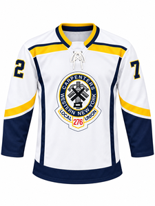 Wholesale Sublimated Ice Hockey Jersey White Navy Blue <b>Yellow</b> Team Practice Uniform <b>Lace</b> Up Neck Mens Long Sleeve Breathable - Product Image 1
