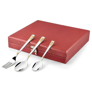 24K Gold Plated Stainless Steel Cutlery <b>Set</b> <b>18</b>-<b>Piece</b> <b>Dinner</b> Fork Tea <b>Set</b> | Premium Leatherette Gift Box | Dishwasher Safe - Product Image 3