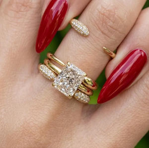 Anillo de Diamantes Cultivados en Laboratorio con Corte Radiante de 3 Quilates, Color E, Claridad VVS2 VS1, Certificado, Juego de Cuatro Piezas, Chapado en Oro de 10K/14K/18K, para Novia - Product Image 4