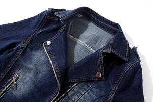Blouson Moto en Jean pour Femme, Coupe Courte, Fermeture Éclair Asymétrique, Sangle à Boucle au Dos, Coupe Droite, Effet Vieilli, 100% Coton, Vente en Gros - Product Image 3