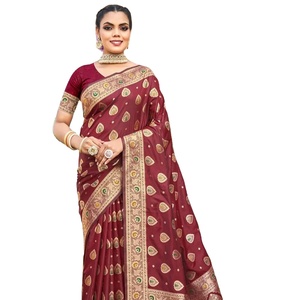 Saree en soie royale et riche de Banarasi Beaux vêtements indiens et pakistanais imprimés numériquement - Product Image 1