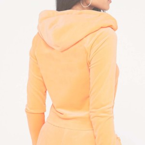 Women's Cropped Zip-Up Hooded Sweatshirt Solid Color Cotton Knitted Full Sleeve Autumn Wear <b>Velvet</b> Velour <b>Hoodies</b> - Product Image 3