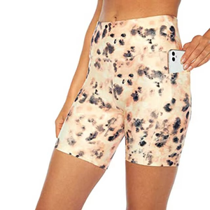 High Waist Tie Dye Mustard Yellow Knitted Shorts Sporty Elastic Waist Breathable Spandex Polyester Women's Shorts - Product Image 5
