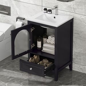 Mobile da Bagno da 20 Pollici con Anta in Vetro a Chiusura Morbida e Cassetto, Elegante Mobiletto per Bagni - Product Image 2