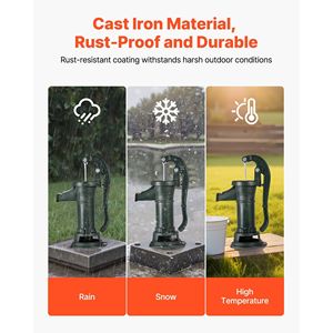 Pompa d'Acqua Manuale Antica in Ghisa, Sollevamento Massimo 25 ft, Connessione NPT 1-1/4, Facile Installazione - Product Image 3