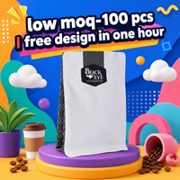 Sachets d'emballage en plastique pour grains de café, 100 pièces MOQ, avec logo personnalisé, fond plat, blanc mat, scellage huit côtés, fermeture éclair thermoscellable