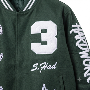 Custom Green 100% Polyester <b>Running</b> <b>Jacket</b> Chenille Patches Streetwear Unisex Summer Outerwear Hip Hop Casual Waterproof - Product Image 6
