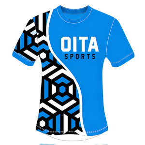 Camiseta de Rugby Geométrica Azul Rey, Negra y Blanca, de Manga Corta, Cuello Redondo, Personalizable, Transpirable, para Entrenamiento Deportivo en Equipo - Product Image 1