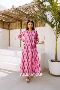 Vestido Largo de Verano Casual con Estampado Floral Rosa, Cintura Natural, Manga Larga, Corte Holgado y Estilo Romántico - Product Image 2