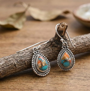 Vintage Oyster Turquoise Teardrop <b>Dangle</b> <b>Earrings</b> 925 <b>Silver</b> Rose Gold Yellow Gold Plated Boho Handmade Jewelry for Women Mom - Product Image 3