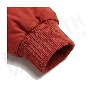 Red Quilted Jacket Full Sleeve Stand Collar Zipper Closure Winter Thick Polyester Wadding Short Length Women's Coat - Product Image 6