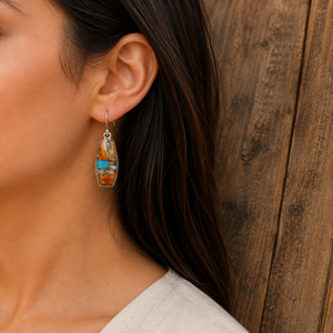 Boucles d'oreilles pendantes en argent, cuivre et turquoise, bijoux de créateur tendance, cadeau de pierre de naissance pour femme, mode - Product Image 4