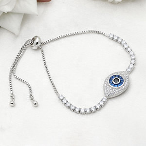 Wholesale <b>Gold</b> Plated Blue Evil Eye <b>Adjustable</b> Slide Rope <b>Bracelet</b> Fine Silver Jewelry for Women Gift Everyday Wear - Product Image 1