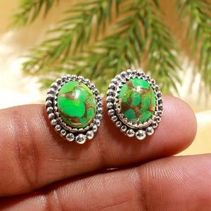 Fashionable Trendy Copper <b>Turquoise</b> Gemstone Sterling Silver Plated <b>Stud</b> <b>Earrings</b> for Women Engagement Jewelry - Product Image 1
