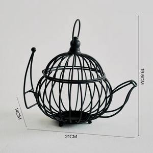 Portavelas de alambre negro con forma de tetera para decoración de mesa de café, acento decorativo para el hogar y uso decorativo en la sala de estar, procedente de la India. - Product Image 6
