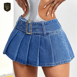 Jupe en jean courte vintage pour femme avec coutures de qualité supérieure, grande durabilité et décoration à la taille - Product Image 6