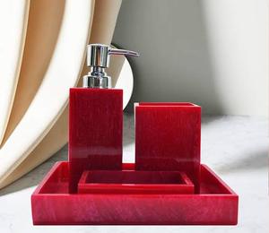 Polyresin 4 Pieces <b>Bathroom</b> <b>Set</b> <b>Dispenser</b> Toothbrush Holder Tumbler & <b>Soap</b> Dish - Product Image 3