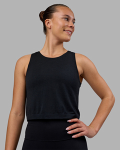 Women's Black <b>Cropped</b> Tank <b>Top</b> O-Neck Minimalist Solid Knitted Breathable Spandex Polyester Sportwear - Product Image 3