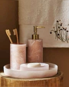The Handmade Collection Luxury Resin Classic Five-Piece Round Soap Dish <b>Toothbrush</b> <b>Holder</b> Dispenser Wall-Mounted Easy to Clean - Product Image 2