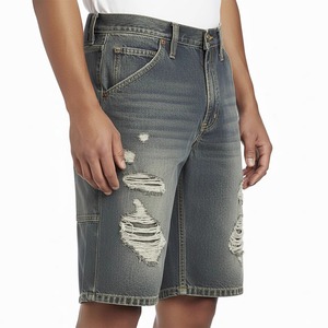 Shorts Bermuda en jean déchiré pour homme, taille mi-haute, fermeture boutonnée, style décontracté, logo imprimé sur le devant, 100 % coton tissé respirant - Product Image 2