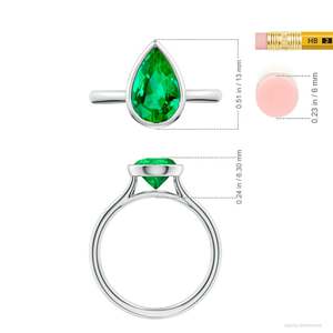 Bague de fiançailles solitaire en or massif 14 carats avec émeraude taille poire sertie clos, faite à la main, bijoux fins personnalisés pour mariage - Product Image 2