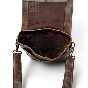 Sac messager vintage en cuir véritable, bandoulière réglable, fermeture à boucle, unisexe, usage quotidien, couleur unie, sac bandoulière - Product Image 5