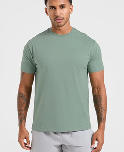 T-shirt léger à col rond, couleur unie, manches courtes, coupe classique, 100% coton, tee-shirt basique pour homme, vert clair, faible MOQ, 160 g - Product Image 1