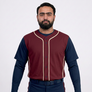Uniforme de baseball pour hommes, bordeaux marine, manches courtes, fermeture à boutons, jersey respirant en polyester, ensemble pantalon, toutes saisons - Product Image 5