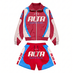 Premium 240 GSM Polyester Windbreaker Short Set Color Block Panel Sublimation Windbreaker Shorts for Men - Product Image 1