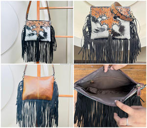 Bolso bandolera con flecos de vaquera occidental de cuero para mujer, bolsos de hombro florales de cuero de vaca, moda 2025 - Product Image 3