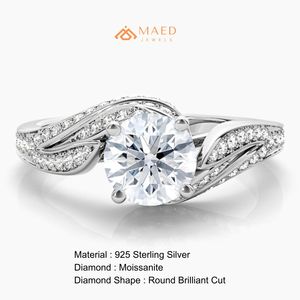 Bague de fiançailles en moissanite pour femme, coupe halo, en argent sterling, avec bande torsadée, pour mariage, anniversaire, fête, bijoux de luxe raffinés - Product Image 6