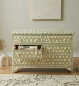 Handmade Bone Inlay Sideboard Drawer <b>Cabinet</b> Green <b>White</b> <b>Storage</b> Chest Modern Living Room Furniture - Product Image 4