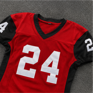 Conjunto de Uniforme de Fútbol Americano Personalizado con Serigrafía Rojo y Negro, Cuello en V, Manga Corta, Transpirable, de Poliéster, para Hombre, Blanco - Product Image 3
