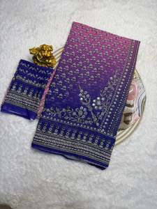 Sari en Faux Georgette Reglance à Effet Miroir Bicolore et Brillance Magique, Double Éclat, Premium, Infroissable, Séchage Rapide, Dernière Collection avec Broderie Miroir - Product Image 1