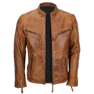 <b>Men</b>’s Quilted Tan <b>Biker</b> <b>Jacket</b> – Genuine Leather Motorcycle Moto <b>Jacket</b> Padded Casual Riding Outerwear Wholesale - Product Image 1