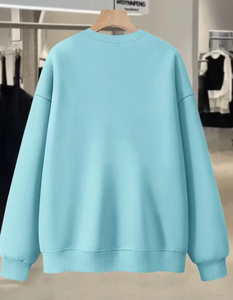 <b>Light</b> Blue Knitted Crew Neck Pullover Sweatshirt Floral <b>Butterfly</b> Print Long Sleeve Casual Winter Wear 100% Cotton Lightweight - Product Image 2