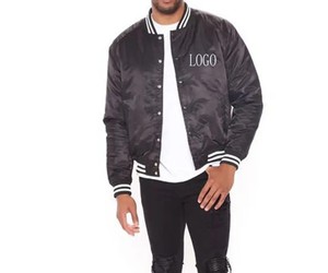 Blouson bomber noir pour homme, couleur unie, rembourrage en polyester, style décontracté, logo sur le devant, col rabattu, coupe classique, vêtement d'automne - Product Image 1