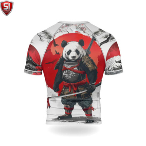 Unisex Panda Samurai Print <b>Compression</b> Shirt Crew Neck <b>Short</b> Sleeve Breathable Digital Printed Sports Bodysuit - Product Image 3