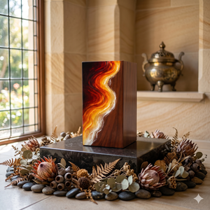 Handcrafted Rosewood Cremation Urn Resin Memorial <b>Box</b> Flame Pattern Adult <b>Ashes</b> Keepsake Container - Product Image 2
