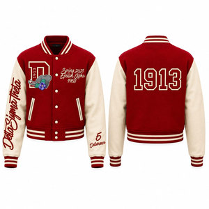 Veste universitaire Delta Sigma Theta rouge et crème avec manches brodées de lettres grecques, impression 1913 au dos, style preppy pour homme - Product Image 1