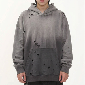 Sweat-shirt à capuche noir surdimensionné pour homme, en coton délavé, style streetwear, avec poche, pour l'automne - Product Image 1