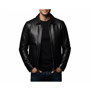 Chaqueta Clásica Minimalista de Piel de Oveja Negra para Hombre, Talla XS, para Otoño - Product Image 3