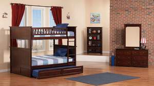 เตียงสองชั้นแบบดั้งเดิม Atlantic Furniture Nantucket ทำจากไม้สนแท้ พร้อมเตียงเสริมแบบยกสูง ทนทาน ตกแต่งด้วยสีวอลนัทโบราณ - Product Image 5